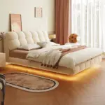 modern princess platform bed with upholstered headboard