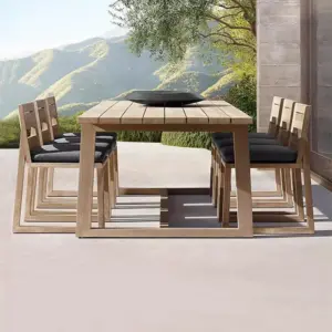 Solid wood outdoor dining table set for modern patio and garden