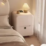 modern white nightstand with wireless charging and drawers