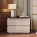 modern white nightstand with wireless charging and drawers