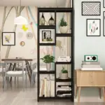 Nordic wooden corner display shelf for living room plants and books