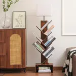 Vintage wood shelf floor lamp with storage display shelves for living room