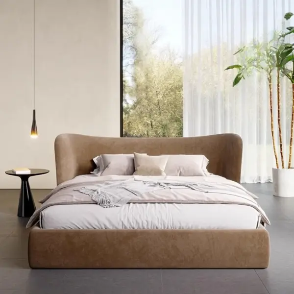 Modern Upholstered Platform Bed with Soft Flannel Headboard