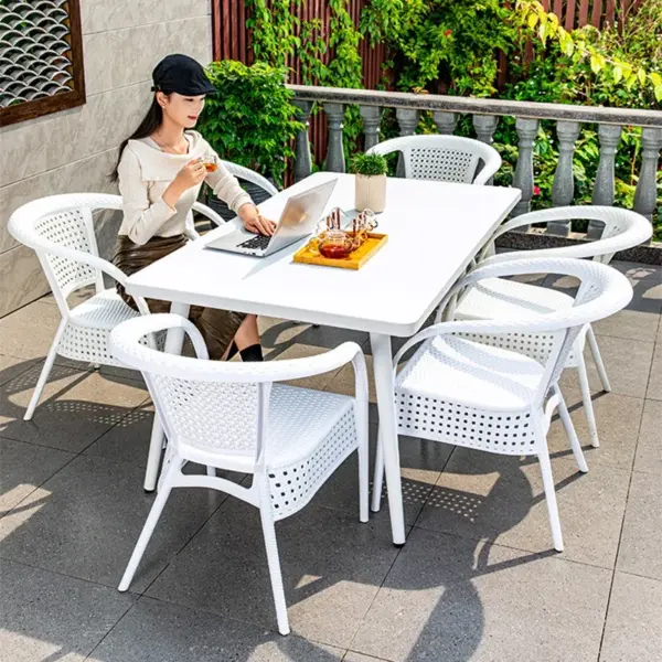 Nordic Rattan Patio Table Set for Outdoor Garden and Balcony Dining
